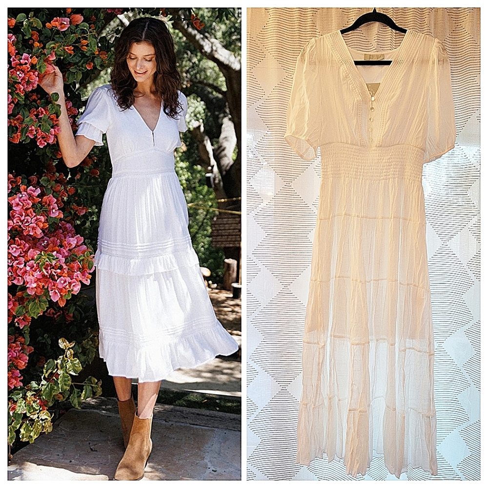 NWT Anthropologie J. Gee White Tiered Ruffle Dress Size Small